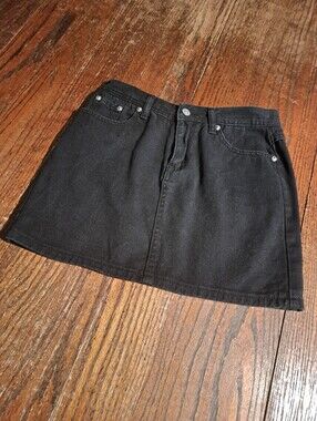 Size 6 Black Denim Jean Mini Skirt Casual  Short Micro Mini Skirt